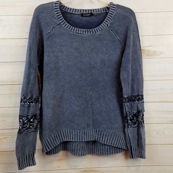 Blu Pepper Sweaters - Blu Pepper blue mineral wash crochet sweater